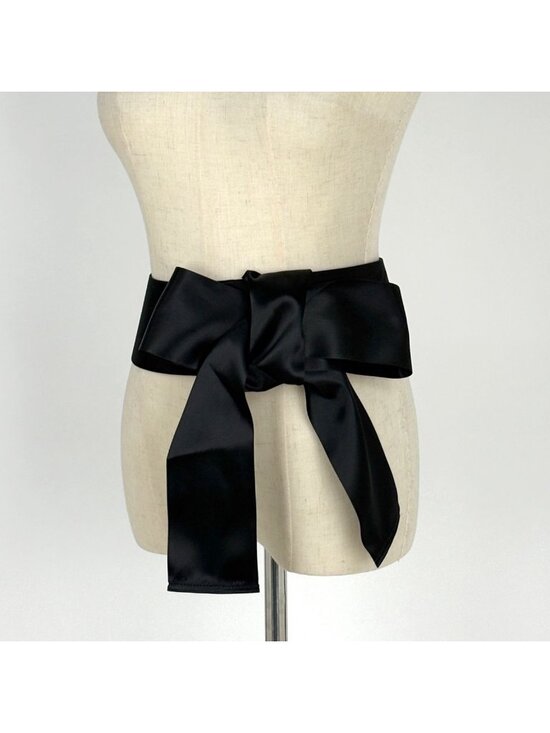 Chanel CC Logo Belt Ribbon Sash Fabric Leather Black